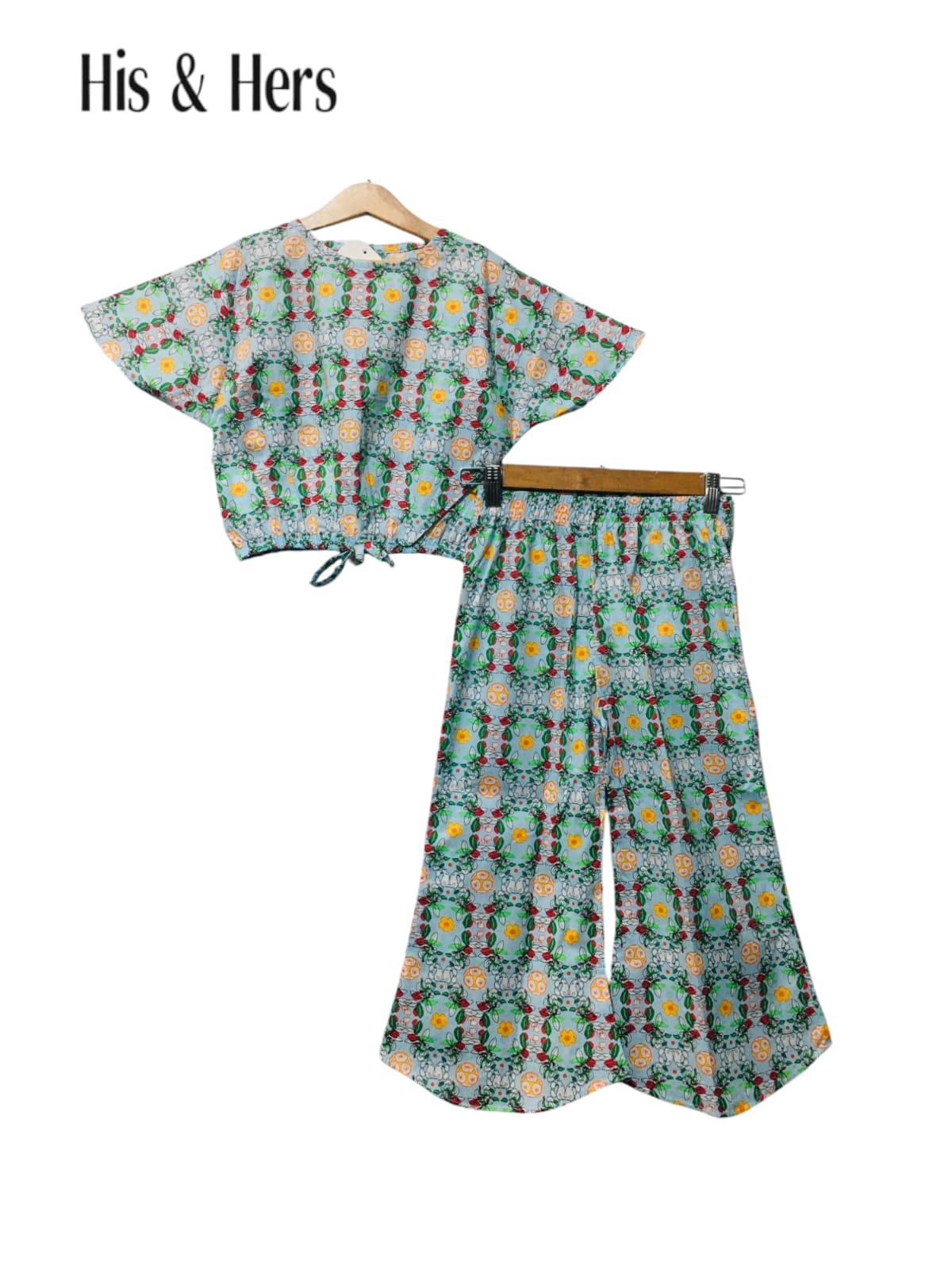 Leaves Ring Allover Print White Cotton Girls Co-Ord Set 244