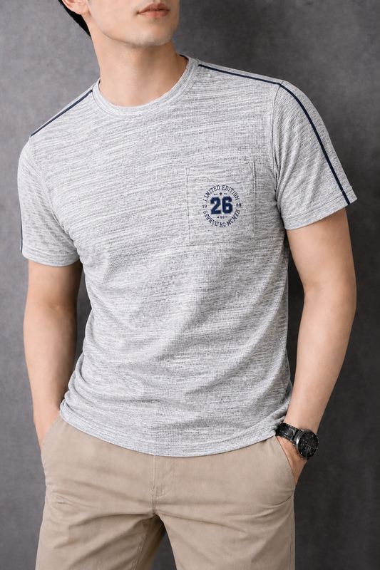 Light Blue Relax Fit Melange Jersey Men T shirt 538+539