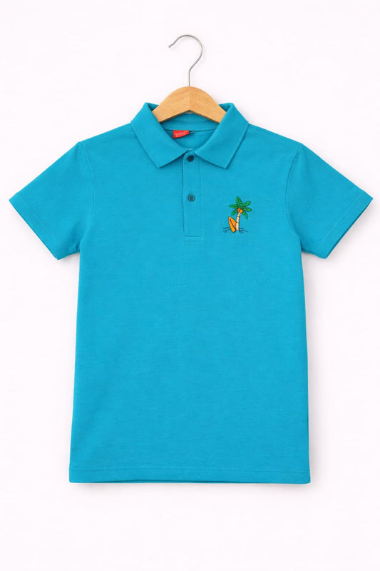 Little Beach Palm Printed Blue   Polo Shirt Boys 220