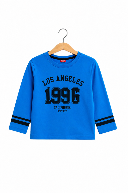 Royal Blue  Boys Full Sleeve Graphic T-Shirt in Soft Cotton Jersey Fabric for Kids | Pakistan