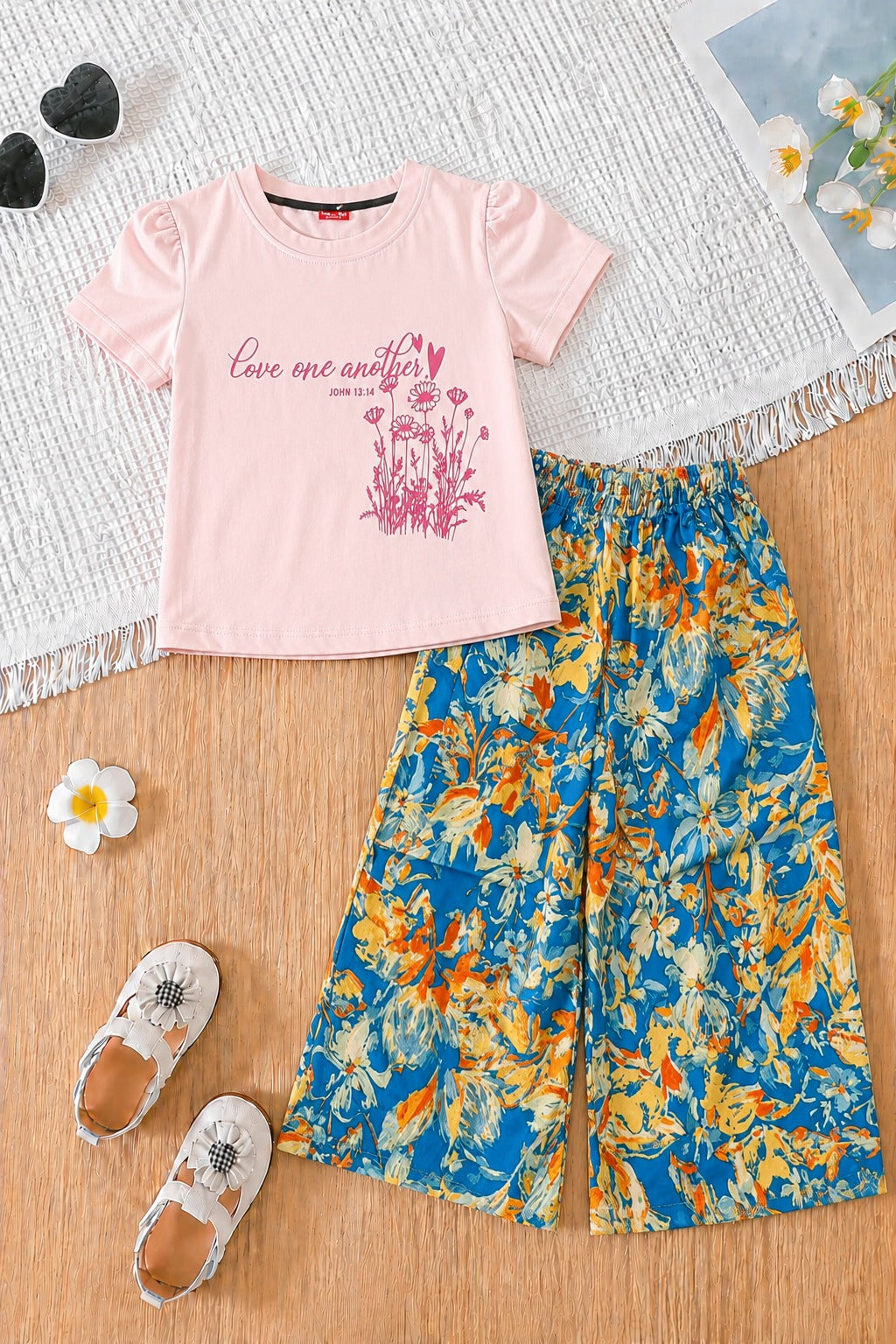 [Love One Another ] Light Pink Girls T-Shirt &Cotton Flapper 703