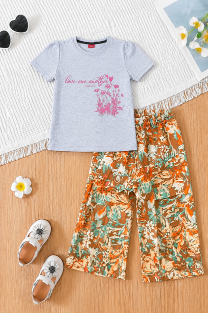 [Love One Another ] Printed Grey Girls T-Shirt &Cotton Flapper 729