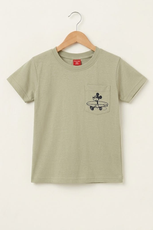 Mickey Mouse Printed  Light Olive green Boys T-Shirt 301