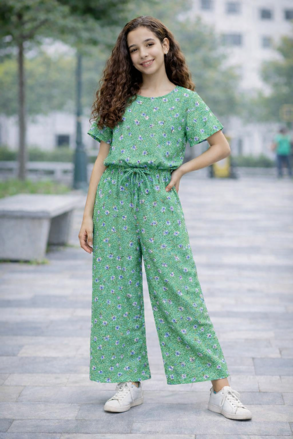 Mint Blossom Green Cotton Girls Co-Ord Set 244