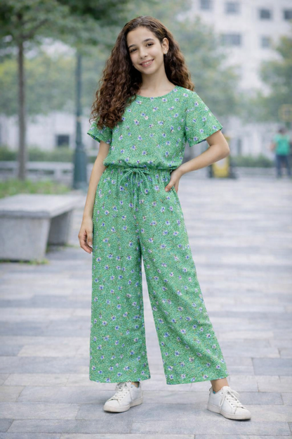 Mint Blossom Green Cotton Girls Co-Ord Set 244