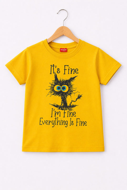 Mustard  [I am Fine Everything is Fine  ] Printed Boys T-Shirt 215