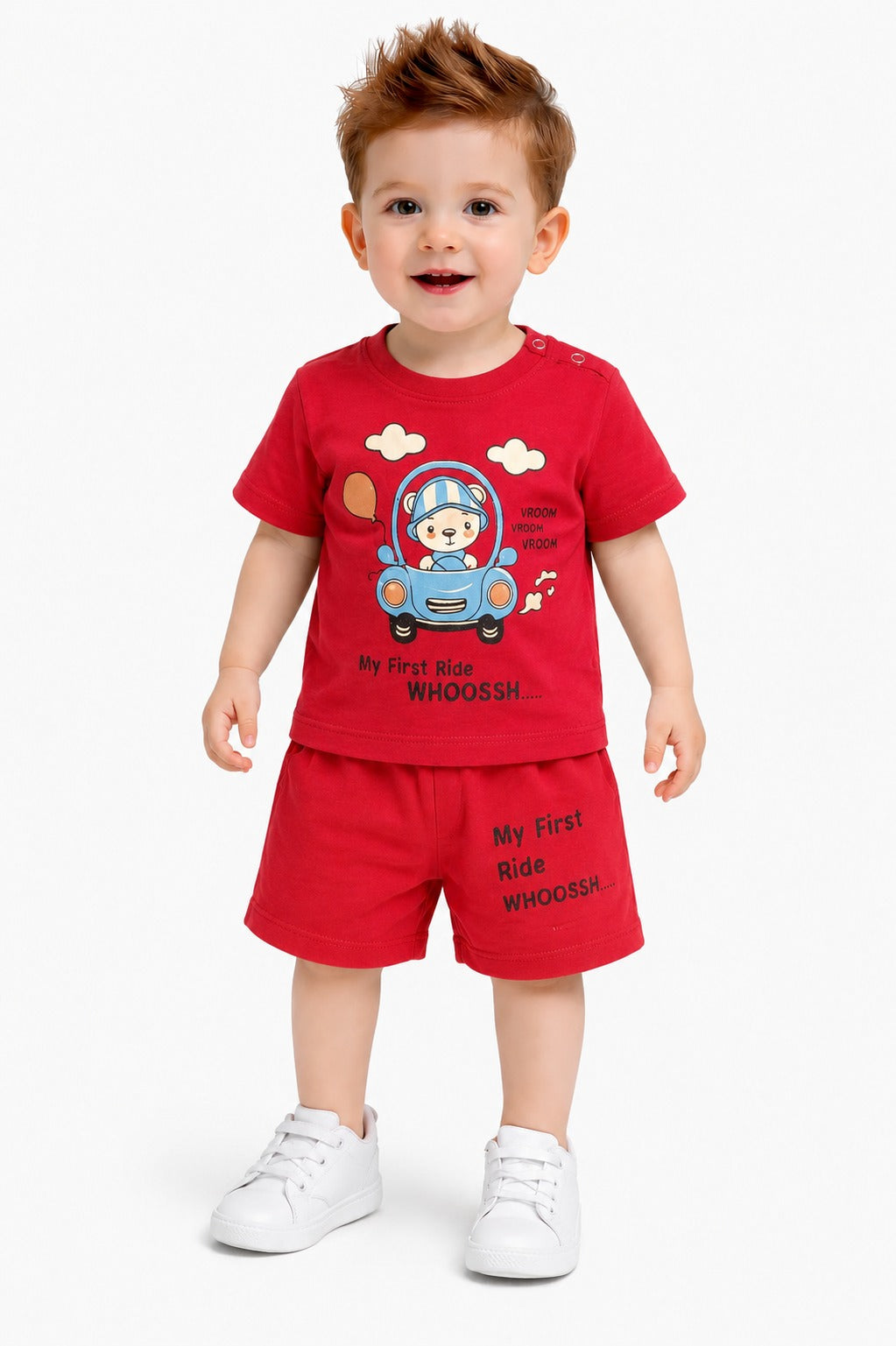 [My First Ride ] Printed Red New Born  Nicker Suit 221