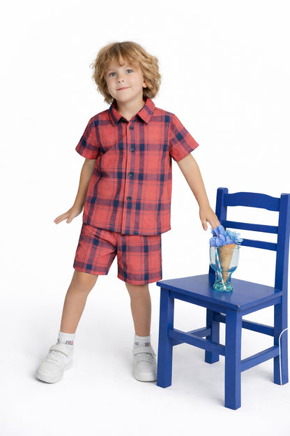 Navy Checked  Carrot Cotton Nicker Suit Boys 604