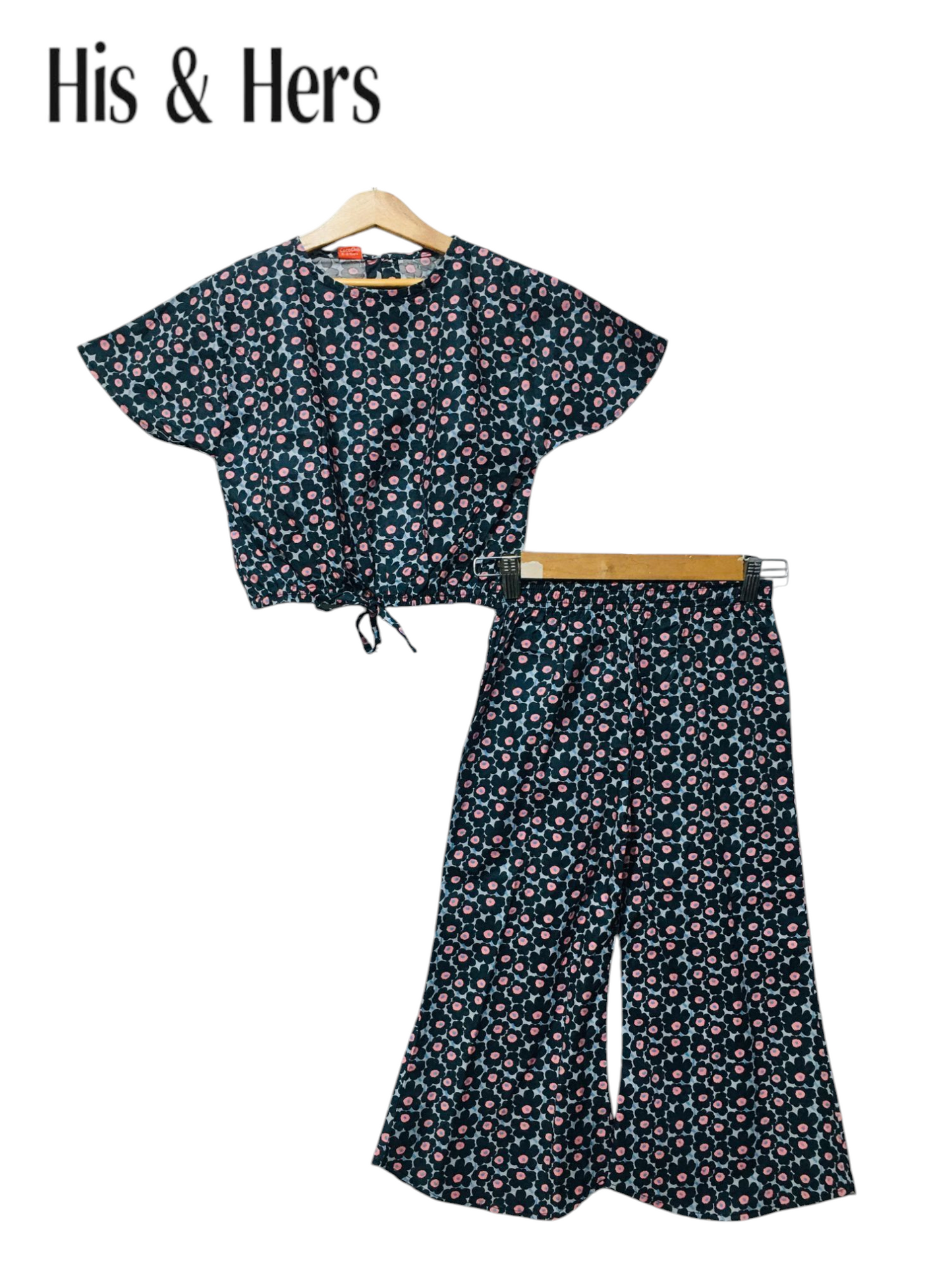 Navy Flowers Allover Print Cotton Girls Co-Ord Set 229