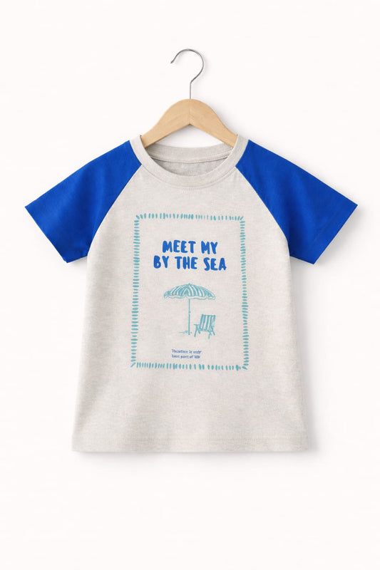 Navy [Meet My By The Sea ] Printed Cream Boys T-Shirt 413