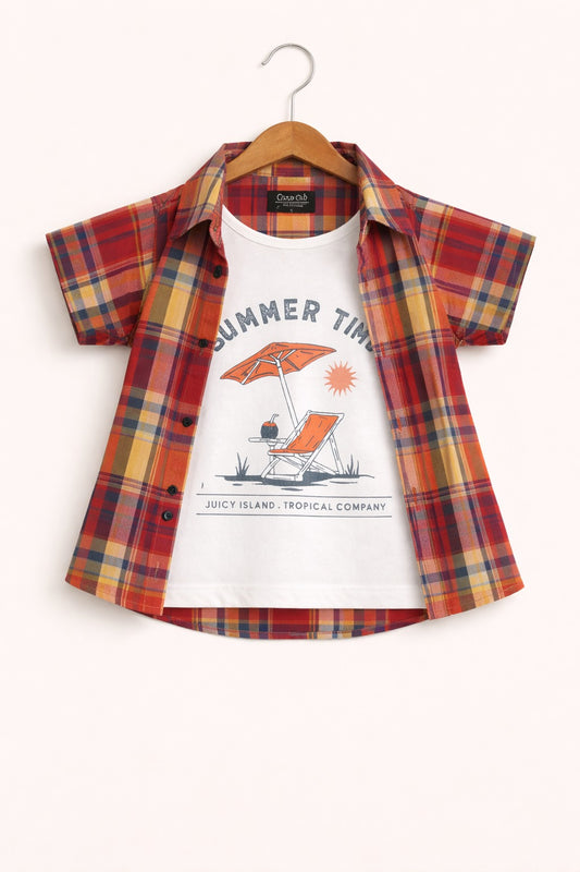 Navy & Yellow Checked [Summer Time] Printed  Layered Casual Shirt 207