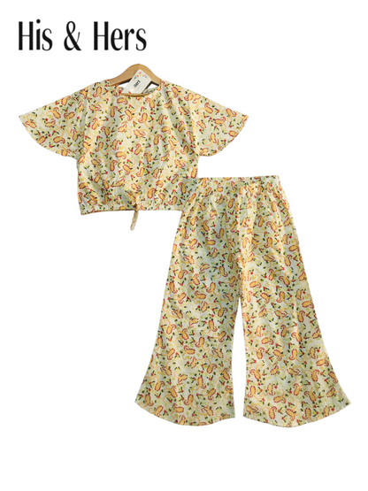 Paisley Pattern Off-white Cotton Girls Co-Ord Set 232