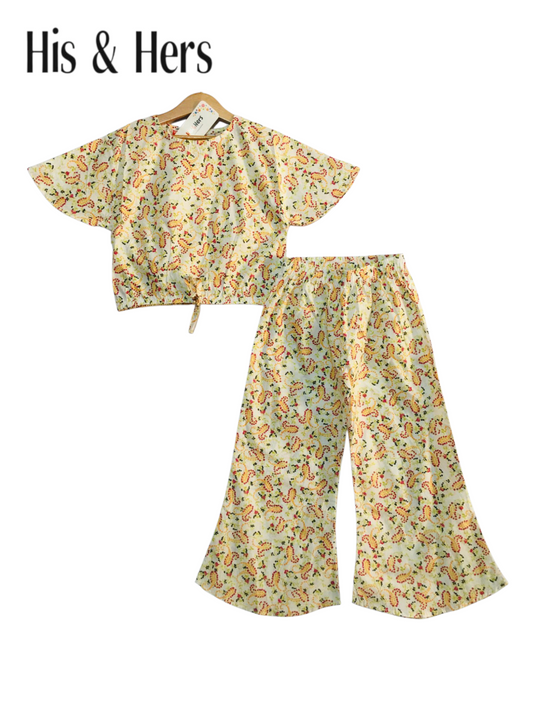 Paisley Pattern Off-white Cotton Girls Co-Ord Set 232