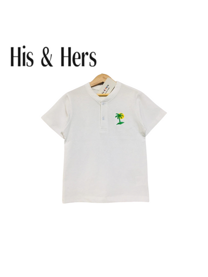 Palm Tree Logo  Kid's White Henley Polo Shirt Boys 105