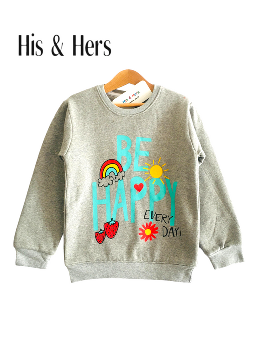 Be Happy Gray Sweatshirt Girls (010)