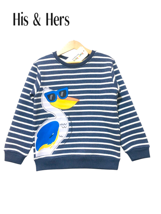 Bird White Line Navy Sweatshirt Boys
