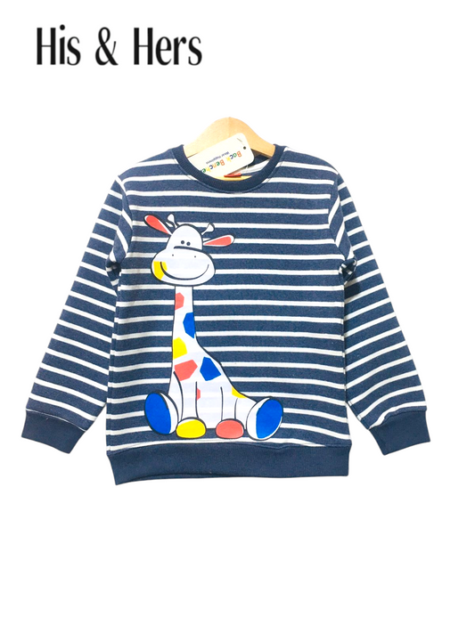 Giraffe White Line Navy Sweatshirt Boys