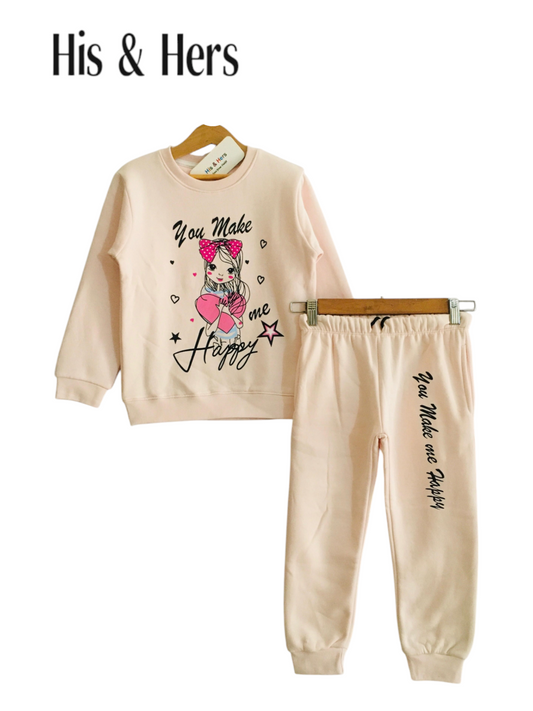 You Make Me Happy Light Pink Tracksuit Girls