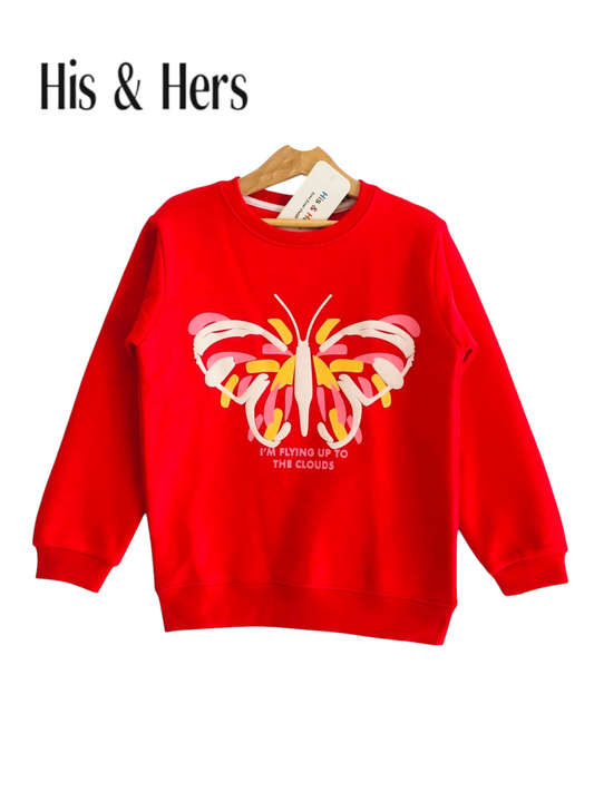Butterfly Red Sweatshirt Girls (004)