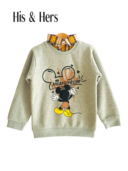 Mickey Mouse Gray Double Sweatshirt Boys (yellow collar) 009