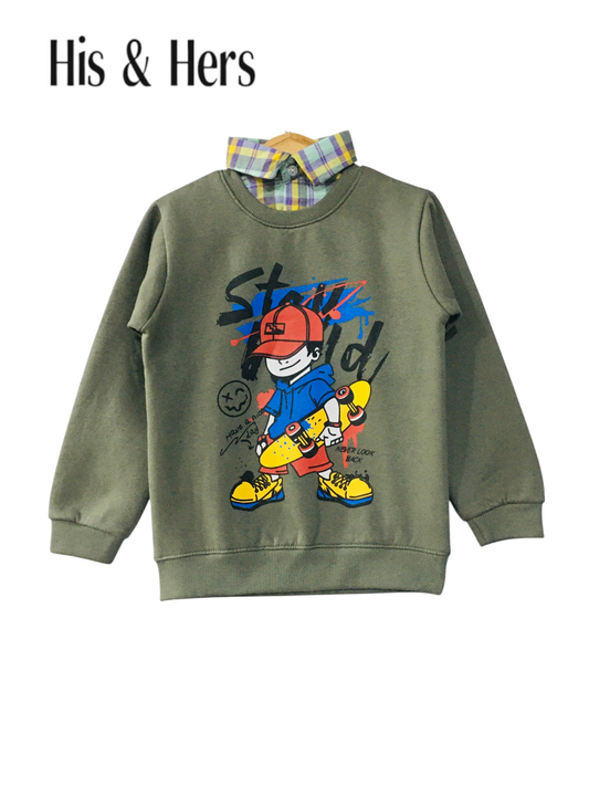 Boy Print Green Double Sweatshirt Boys L9