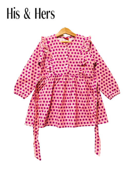 Frock Style  Pink Dotted Girls Top