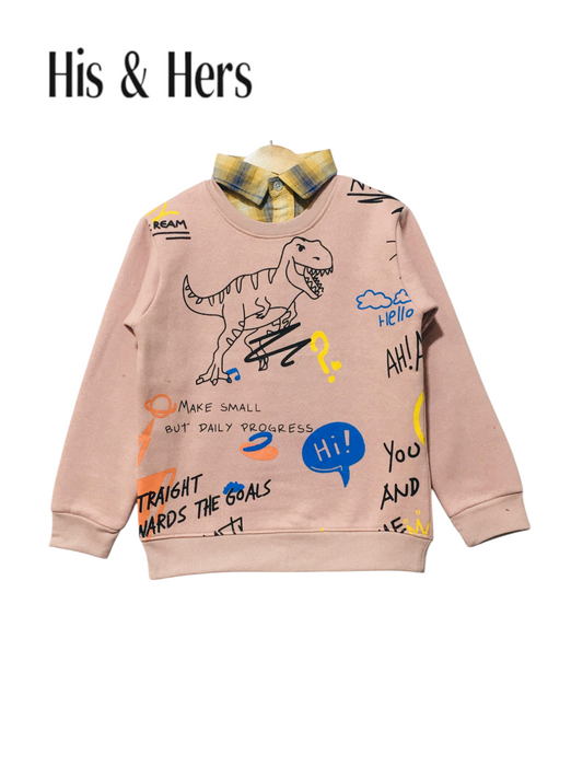 Dinosaur Print Light Pink Double Sweatshirt 002 C-D