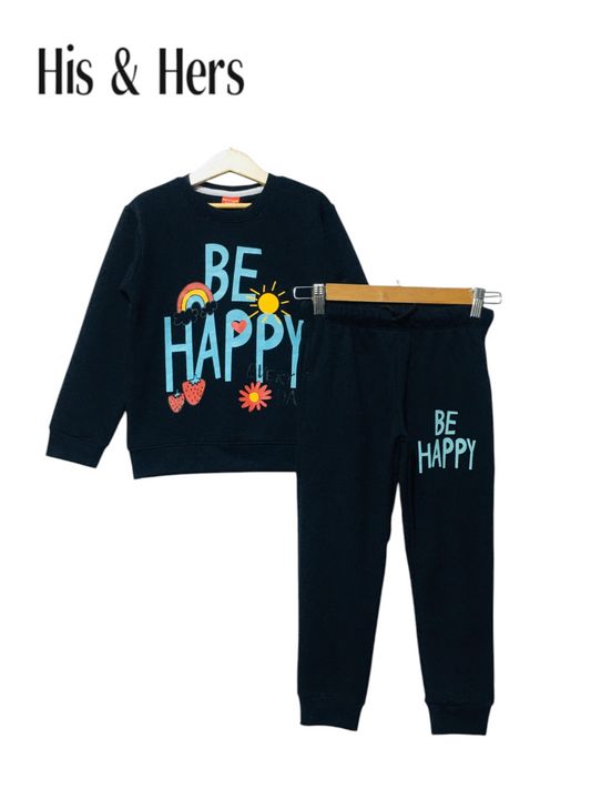 Be Happy Black Tracksuit Girls L5