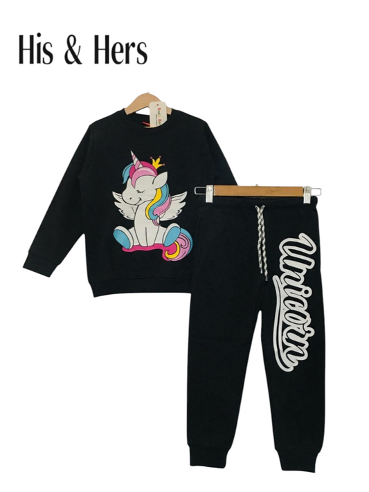 Unicorn Black Tracksuit Girls L4