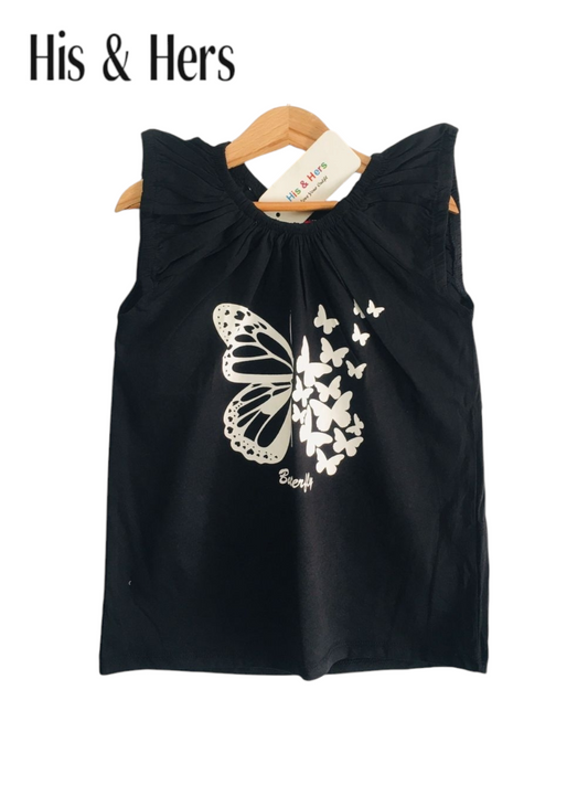 Butterflies Kid's Black T-Shirt Girls 124