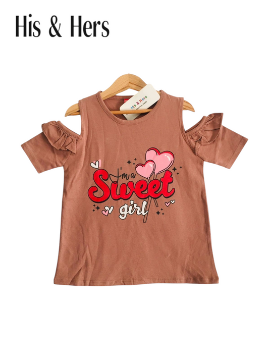 Sweet Girl Kid's Red Cherrywood Color T-Shirt Girls 107