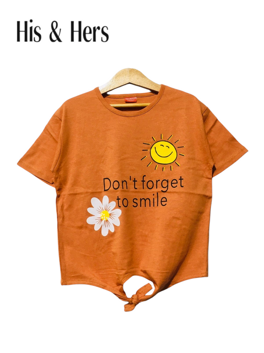 Smile & Flower Kid's Orange T-Shirt Girls 107