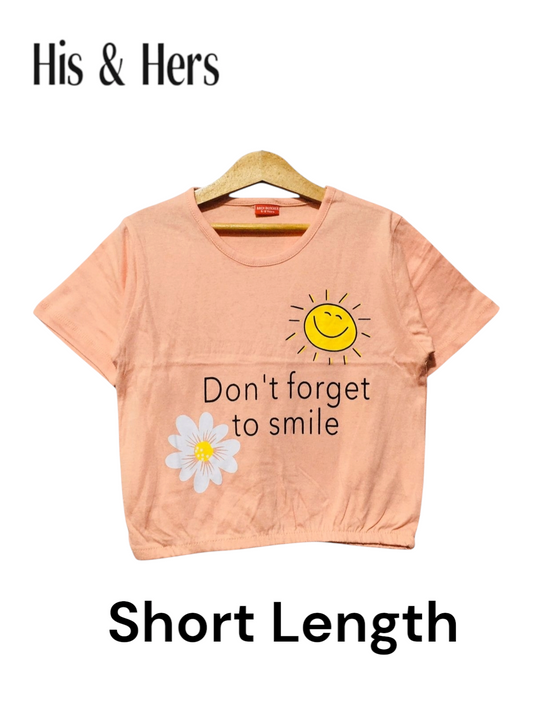 Smile & Flower Kid's Peach T-Shirt Girls 107
