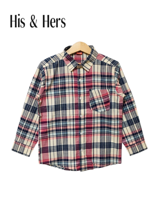 His&Hers Kid's Plaid Button Down Blue And Purple Check Shirts Cotton Long Sleeve Dress Shirt 114
