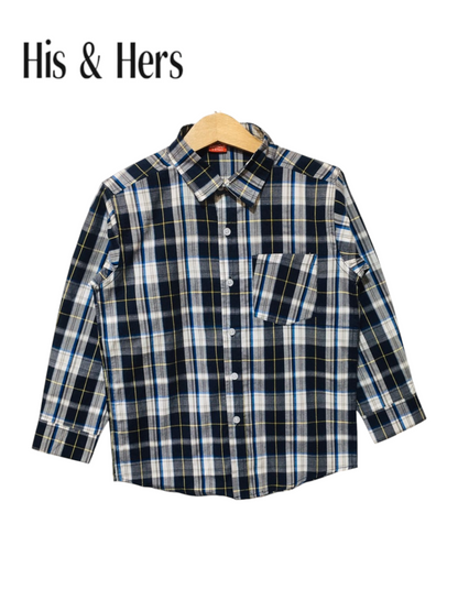 His&Hers Kid's Plaid Button Down Black Check Shirts Cotton Long Sleeve Dress Shirt  110