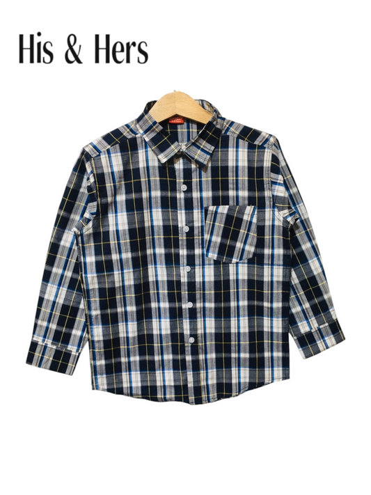 His&Hers Kid's Plaid Button Down Black Check Shirts Cotton Long Sleeve Dress Shirt  115