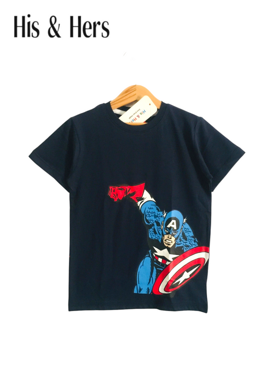 Captain America Kid's Navy T-Shirt Boys 108