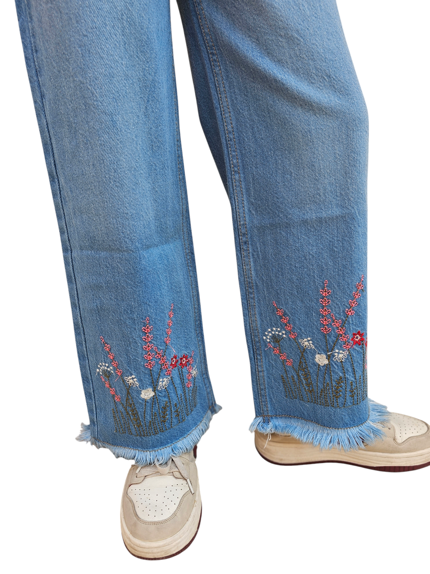 Flower Embroidery Kid's Light Blue Denim Pants Girls 118
