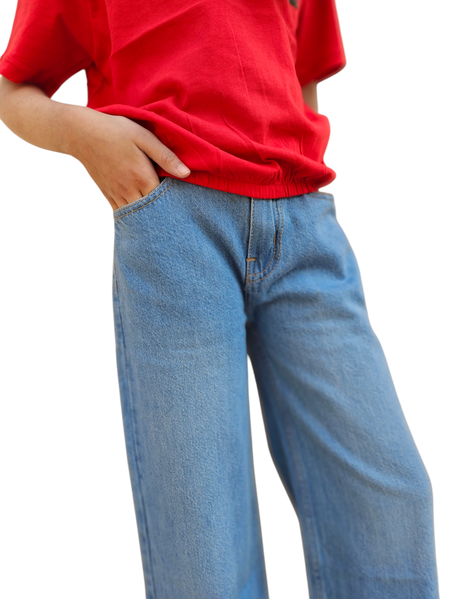 Flower Embroidery Kid's Light Blue Denim Pants Girls 118