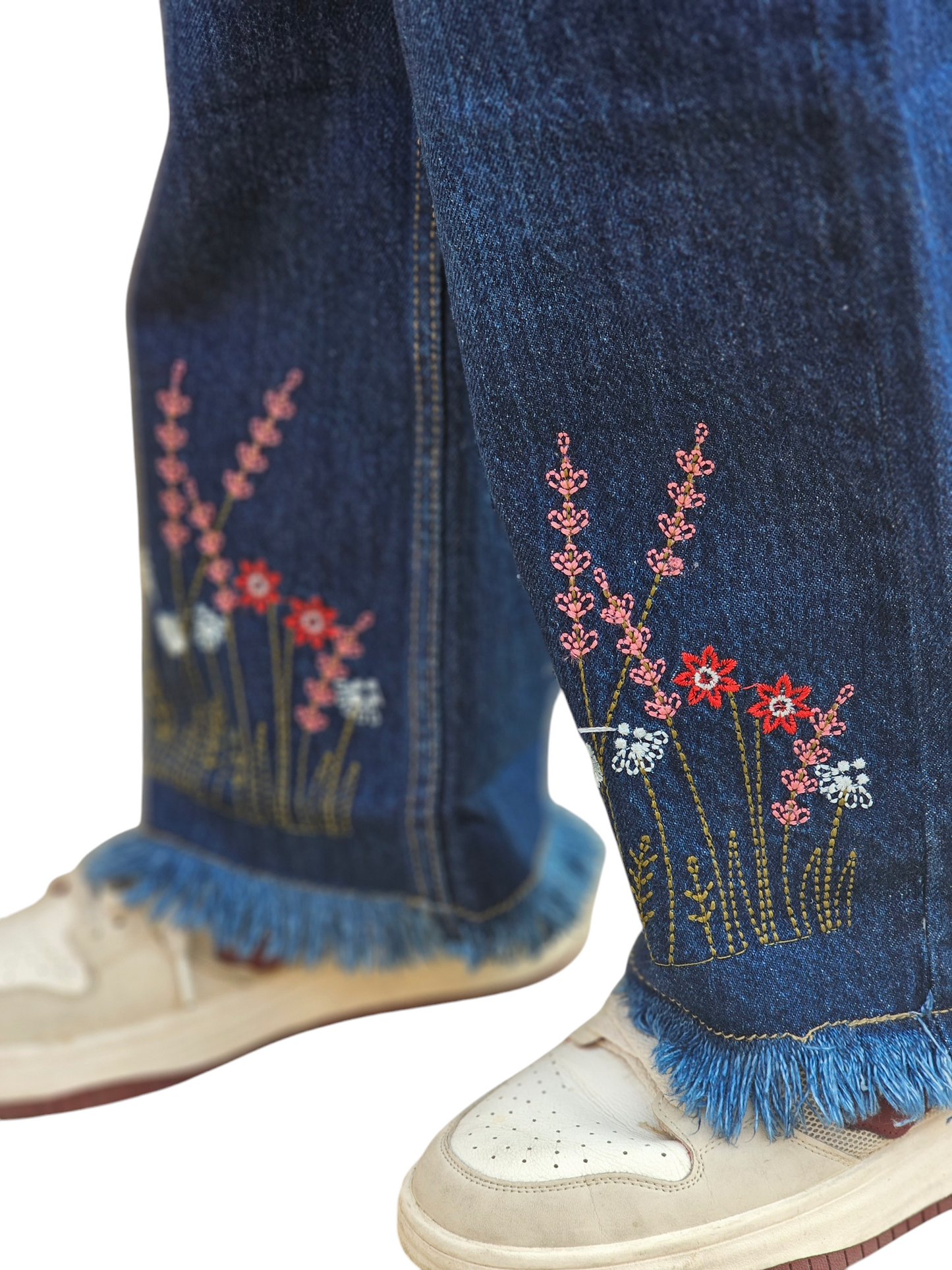 Flower Embroidery Kid's Dark Blue Denim Pants Girls 118