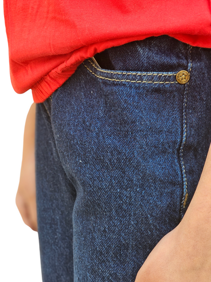 Stars Embroidery Kid's Dark Blue Denim Pants Girls 117