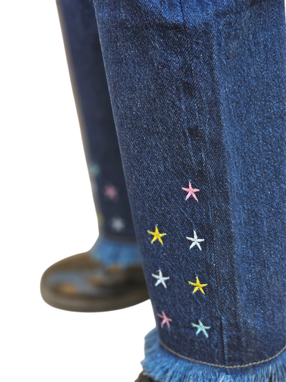 Stars Embroidery Kid's Dark Blue Denim Pants Girls 117