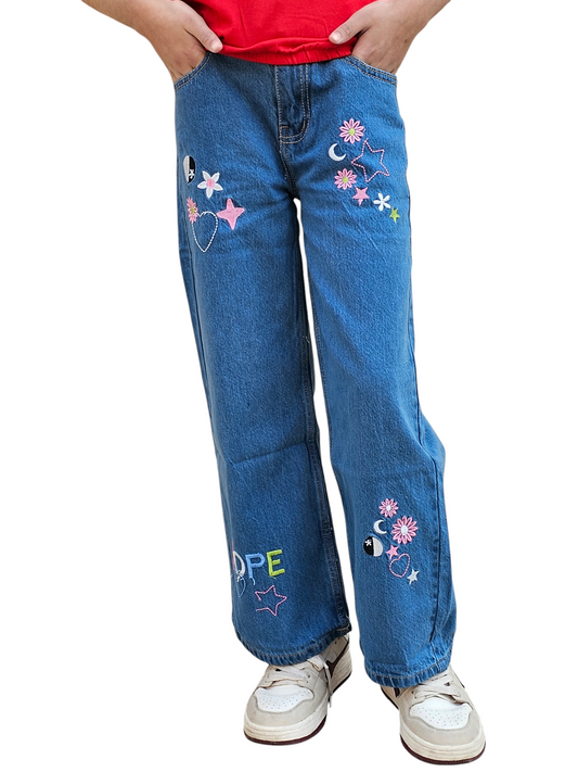 HOPE Embroidered Light Blue  Flapper Jeans Girls 118