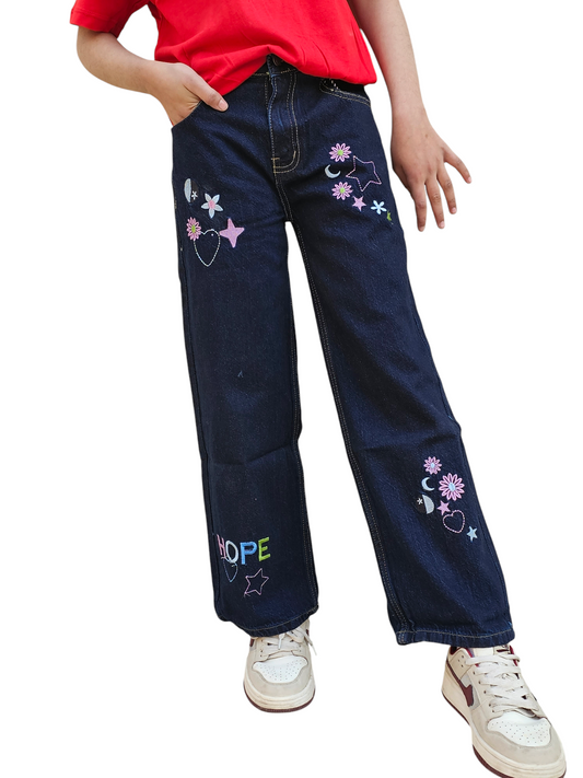 HOPE Embroidered Dark Blue  Flapper Jeans Girls 118