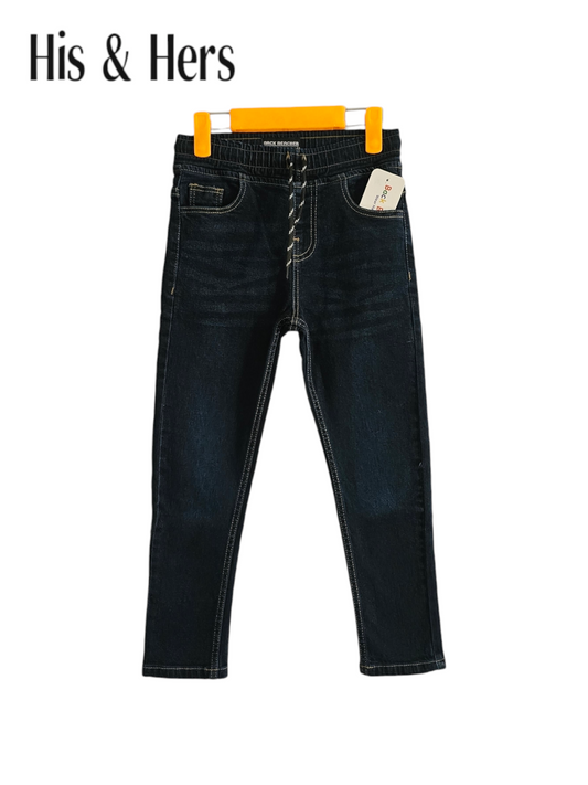 Kid's Elastic Waist Dark Blue Jeans Boys