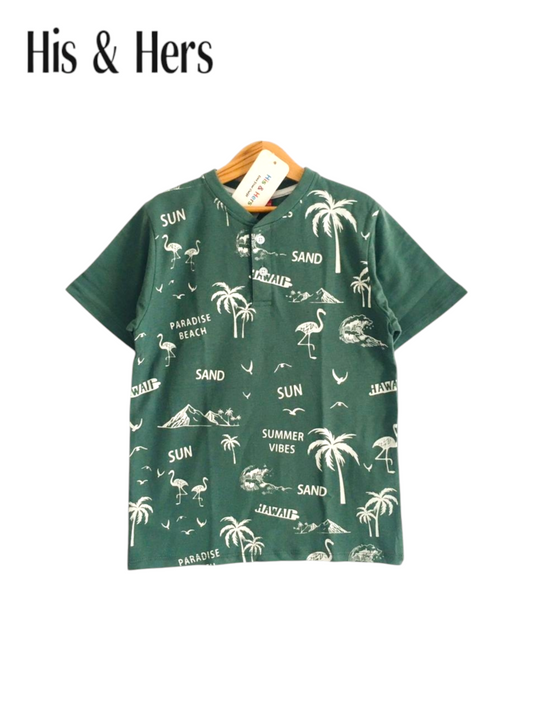 Beach Theme Kid's Forest Green Henly Polo Shirt Boys 109