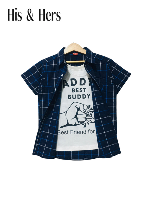 Daddy Best Buddy White & Navy Checked Double Shirt Boys 122