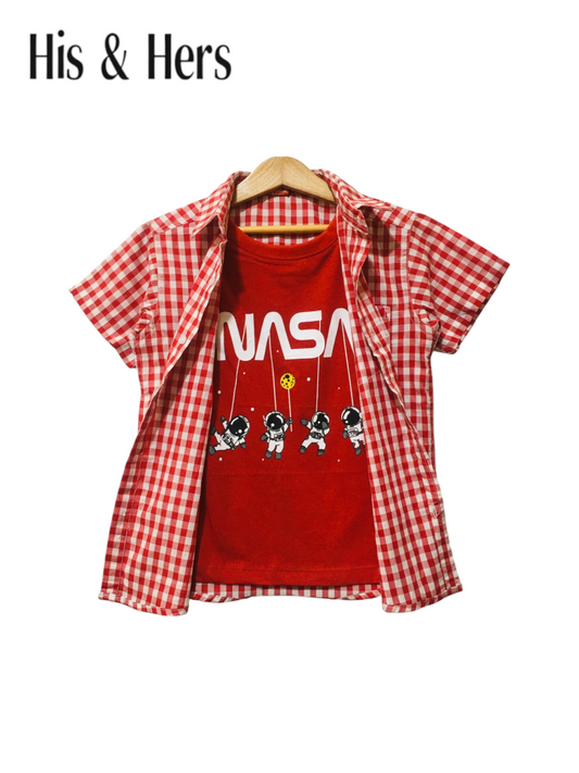 NASA Red  & Red Checked Double Shirt Boys 121