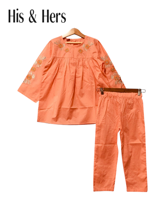 Flowers Embroidery Peach Girls Suit L10