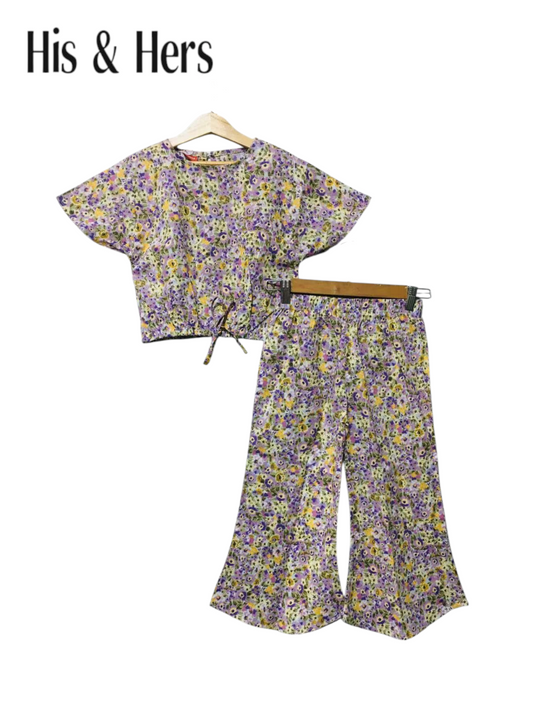 Purple &Yellow Flowers Skate Fish Girls L11